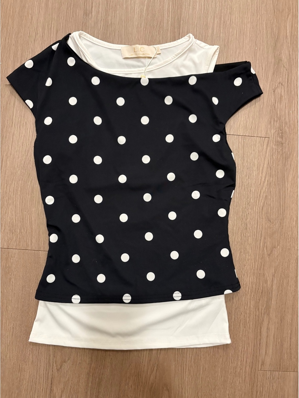 LC Women's Black and White Polka Dot Layered Top